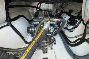 Engine room of 2024 Leopard 40 Powercat with visible wiring and components.