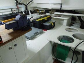 Lazerette work bench with tools, spares and fender storage