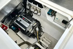 Engine room of 2022 Leopard 53 Powercat with Yanmar engine and equipment.