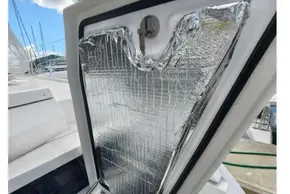 Open hatch on 2020 Leopard 50 yacht with reflective insulation.