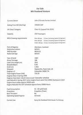 Spec Sheet MV Pentland Venture 