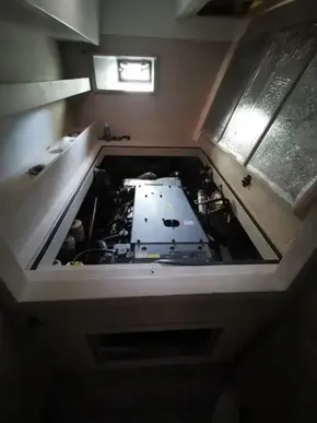 Engine compartment of a 2017 Leopard 43 Powercat yacht.