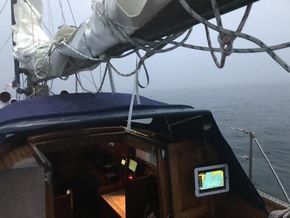 Doom bar in the fog after night sail from Fishguard