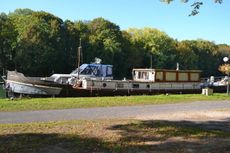 Luxemotor with mooring near Epernay, France, Champagne area.