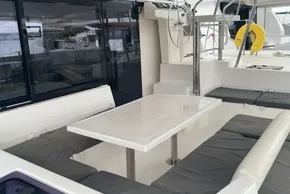 2020 Leopard 40 yacht interior with seating area and table.