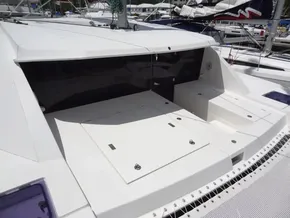 2021 Leopard 40 catamaran deck with sleek design and spacious layout.