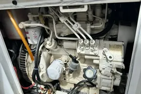 Engine compartment of a 2021 Leopard 50, showcasing detailed mechanical components.