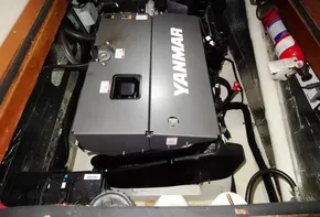 Engine compartment of a 2017 Leopard 43 Powercat with Yanmar engine.