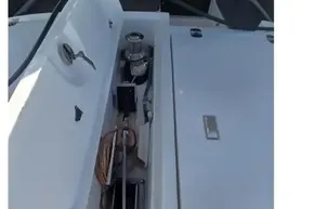 2022 Leopard 45 yacht deck with open storage compartment.