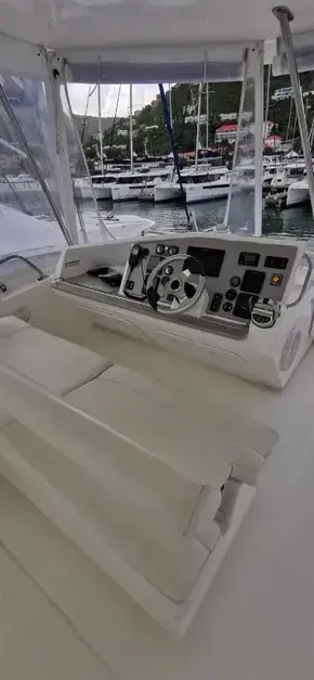 2019 Leopard 51 Powercat helm station with marina view