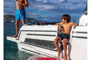 Jeanneau Merry Fisher 795 - cockpit side gate for easy access to water