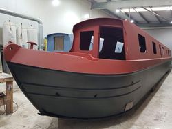 New 61 foot narrowboat shell hull ready for fit out with cruiser stern