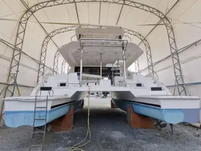 2017 Leopard 43 Powercat in dry dock for maintenance.