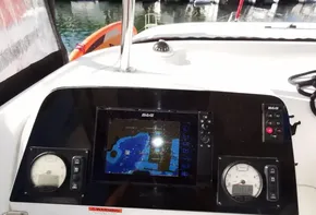 Lagoon 42 2020 yacht navigation dashboard with B&G display and gauges.