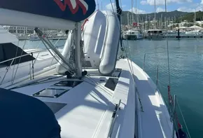 Beneteau Oceanis 46.1 sailboat docked in marina, 2020 model, sunny day.