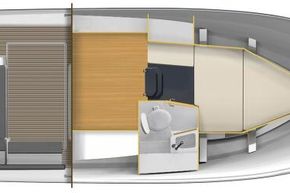 Jeanneau Cap Camarat 9.0 CC - diagram of cabin and toilet compartment layout