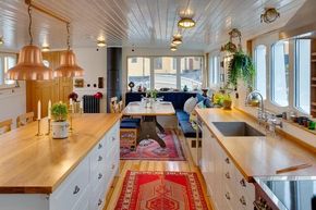 Kitchen and upper salon