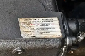 Emission control label on Leopard 50 marine engine, model 2021, detailing compliance and specifications.