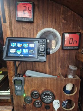 Garmin chartplotter (approx 2021), Nasa electronic compass (2023)
