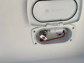 Boat compartment with red rope, Leopard 45, 2019 model.