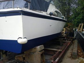 Remove high paint, compound, polish, re-antifoul and ready to go back in the water. What a differenc