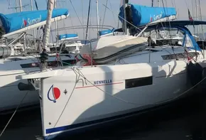 2019 Jeanneau Sun Odyssey 440 sailboat docked in marina.
