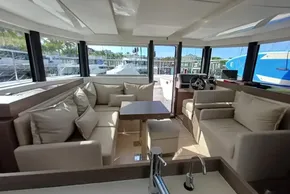 Luxurious interior of 2024 Leopard 40 Powercat with plush seating and modern design.
