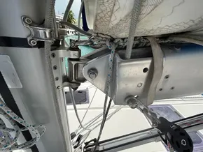 Close-up of rigging on a 2019 Jeanneau Sun Odyssey 440 sailboat.