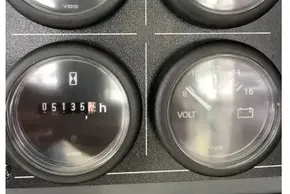 Instrument panel of a 2022 Leopard 45 with gauges for pressure, temperature, hours, and voltage.