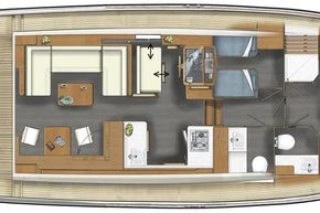 Floor plan of 2025 Linssen 45 SL Sedan yacht, featuring spacious interior layout.