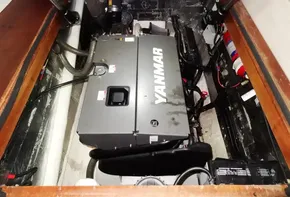 Engine compartment of a 2017 Leopard 43 Powercat with Yanmar engine.