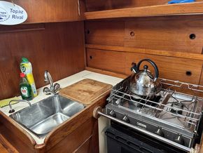 Galley with twin stainless sinks