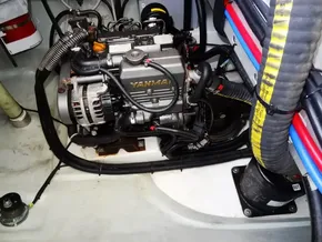 Engine compartment of a 2021 Leopard 40, featuring a Yanmar engine.