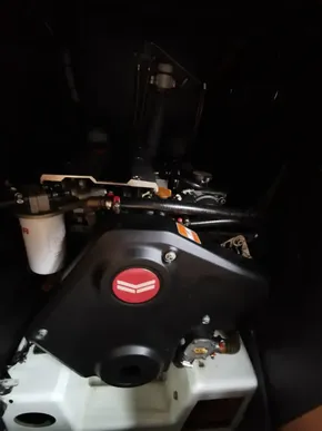 Engine compartment of a 2020 Jeanneau Sun Odyssey 410 sailboat.