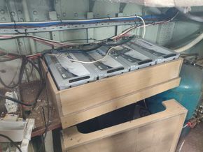 Battery bank for solar array in engine room