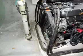 Engine compartment of a 2017 Leopard 45 yacht with visible Yanmar engine.