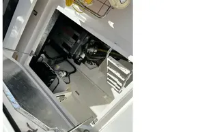 Engine compartment of 2025 Robertson and Caine Leopard 46 Powercat, showcasing mechanical components.