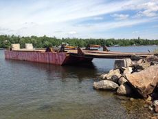 1990 60’ x 16’ x 6’ Steel Deck Barge with Ramps, Spud wells and Spuds