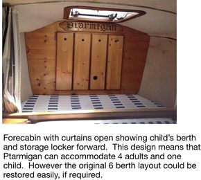 Forecabin: showing child berth and additional storage