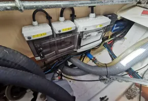 Electrical system of 2020 Beneteau Oceanis 46.1 yacht, featuring wiring and control panels.