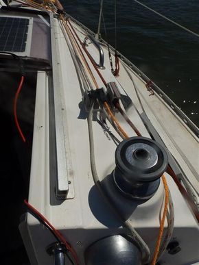 All sheets and halyards lead back to the cockpit.