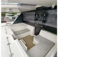 Luxurious 2019 Leopard 50 yacht interior with sleek seating and modern design.