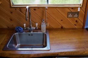 Hardwood kitchen worktop and stainless steel sink