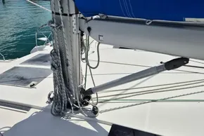 Sailing yacht Leopard 45, 2021 model, deck view with rigging and mast details.