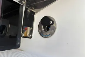 Washdown outlet on 2024 Leopard 40 Powercat boat, featuring stainless steel fittings.
