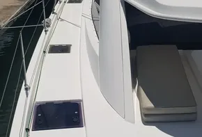 2017 Leopard 48 catamaran docked at a marina.