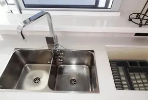 Stainless steel double sink in 2015 Leopard 51 Powercat kitchen.