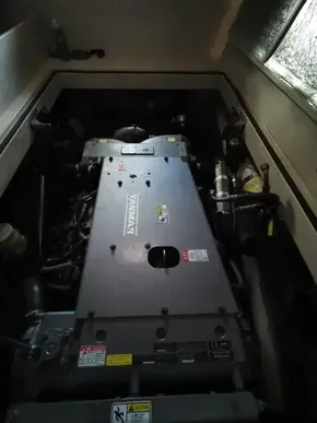 Engine compartment of a 2017 Leopard 43 Powercat with a Yamaha engine.