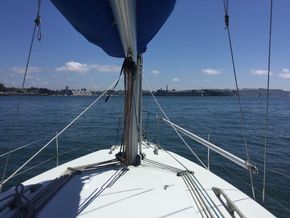 Foredeck. Lines leading aft.