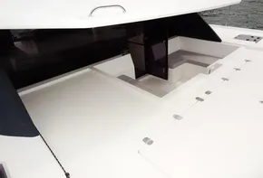 Leopard 50 yacht 2020 model, spacious deck area with steps leading to interior.